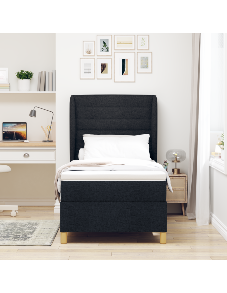 Letto Box Spring con Materasso Nero 80x200 cm Tessuto