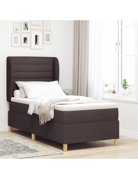Letto a Rete con Materasso Marrone Scuro 80x200 cm Tessuto