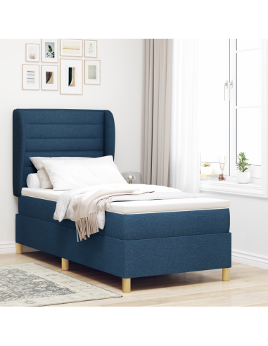Letto con molle e materasso Grigio Scuro 90x190 cm Tessuto Blu