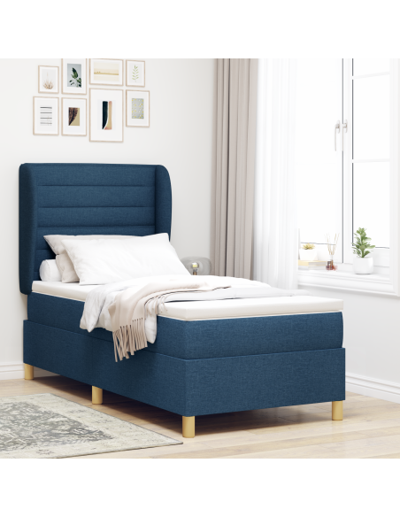 Letto Box Spring con Materasso - Blu - 90x190 cm - Tessuto