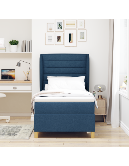 Letto Box Spring con Materasso - Blu - 90x190 cm - Tessuto