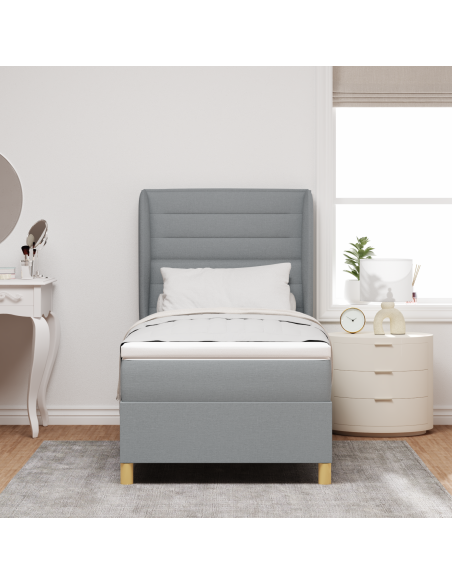 Letto a Rete con Materasso Grigio Chiaro 90x200 cm Tessuto