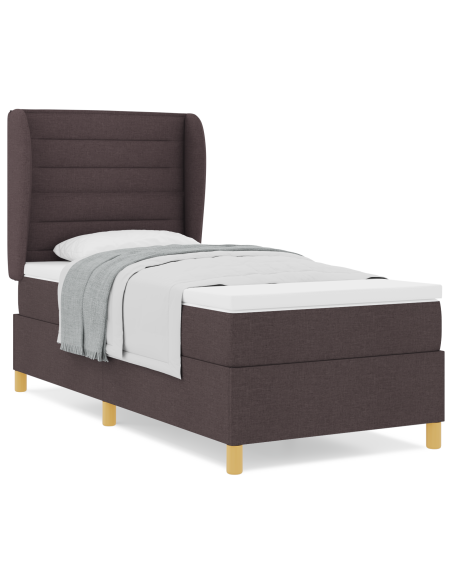 Letto con Rete Spring e Materasso Marrone Scuro 100x200 cm Tessuto