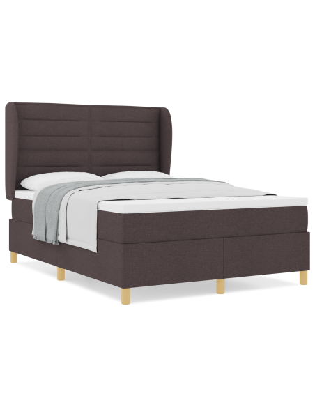 Letto a Molle con Materasso Marrone Scuro 140x200 cm Tessuto