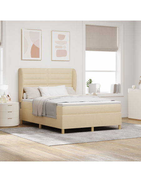 letto a molle con materasso crema 140x200 cm in tessuto