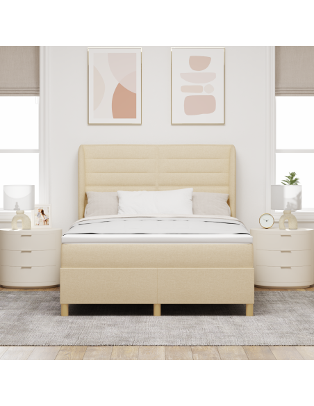 letto a molle con materasso crema 140x200 cm in tessuto
