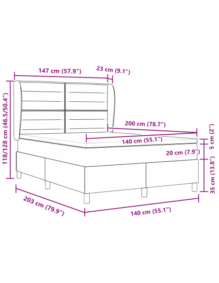 letto a molle con materasso crema 140x200 cm in tessuto