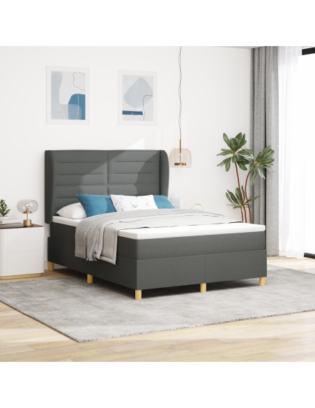 Letto Box Spring con Materasso Grigio Scuro 160x200 cm in Tessuto