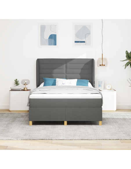 Letto Box Spring con Materasso Grigio Scuro 160x200 cm in Tessuto