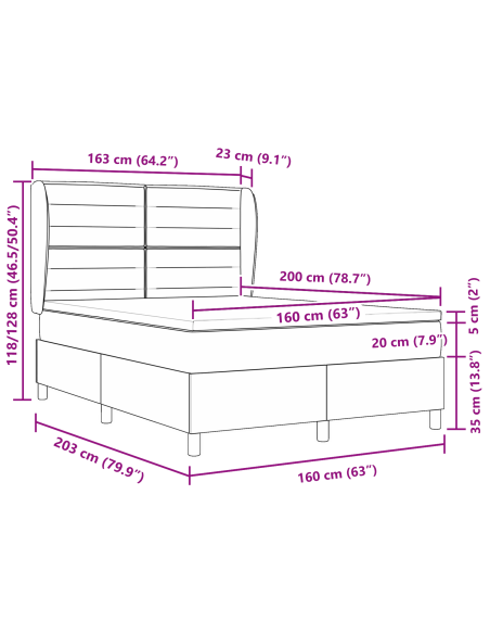 Letto Box Spring con Materasso Grigio Scuro 160x200 cm in Tessuto