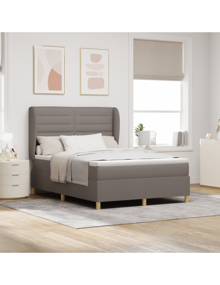 Letto Box Spring con Materasso in Tortora, 160x200 cm, Tessuto