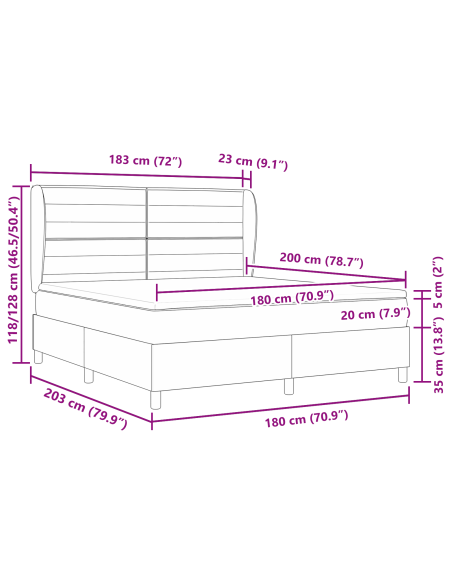 letto a molle vitaXL con materasso in grigio scuro, 180x200 cm in tessuto