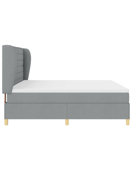 Letto con rete a doghe e materasso  - Grigio chiaro, 200x200 cm, Tessuto