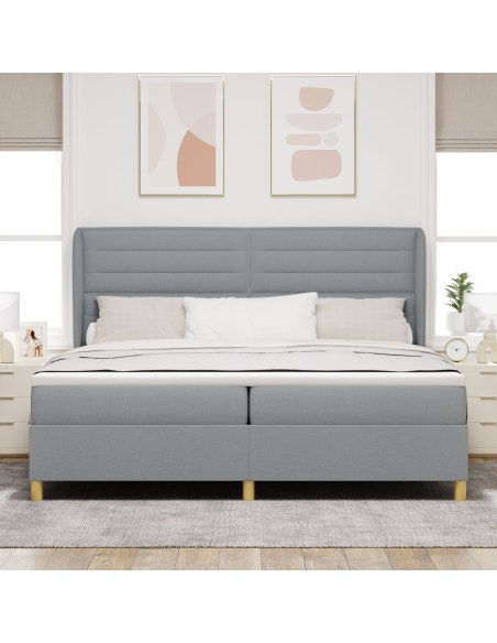 Letto con rete a doghe e materasso  - Grigio chiaro, 200x200 cm, Tessuto