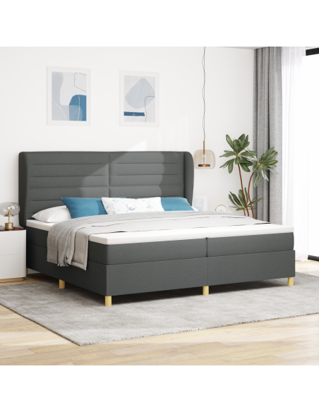 Letto Box Spring  con Materasso Grigio Scuro 200x200 cm Tessuto