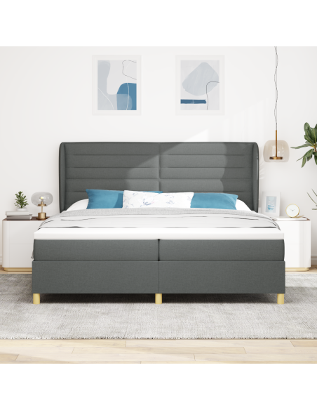 Letto Box Spring  con Materasso Grigio Scuro 200x200 cm Tessuto