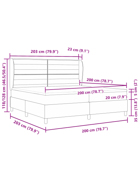 Letto Box Spring  con Materasso Grigio Scuro 200x200 cm Tessuto