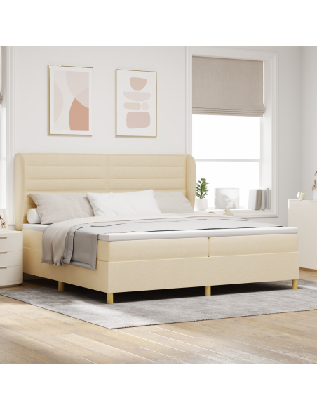 Letto Box con Materasso Panna 200x200 cm Tessuto