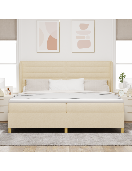 Letto Box con Materasso Panna 200x200 cm Tessuto