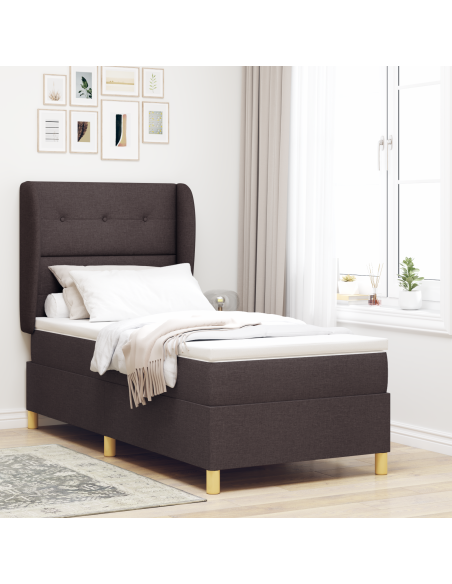 Letto Box Spring con Materasso Marrone Scuro 80x200 cm Tessuto