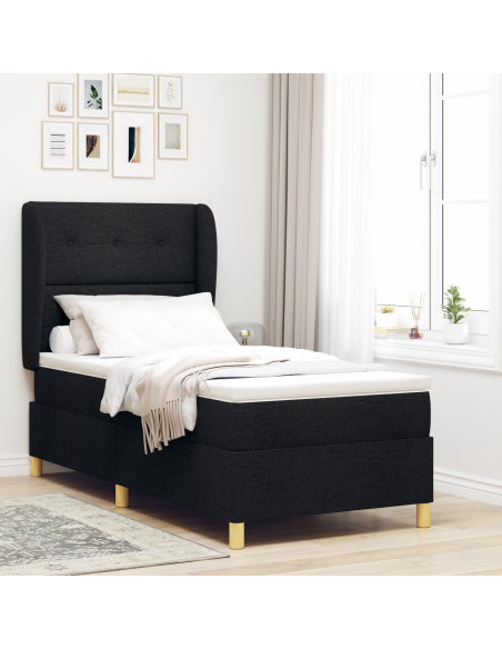 Letto con Box Spring e Materasso  Nero 90x200 cm Tessuto