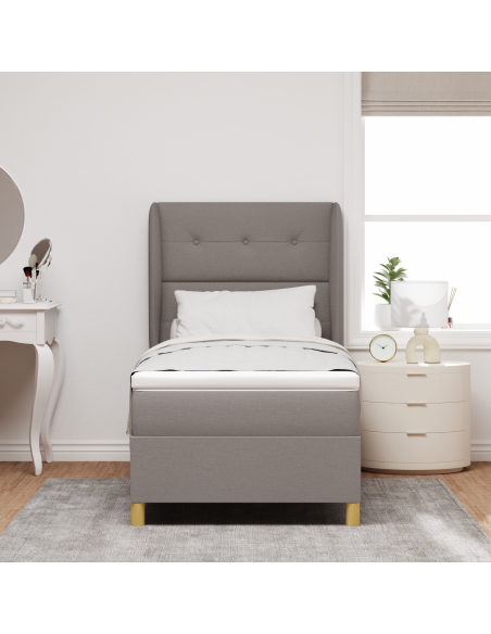 Letto con Box Spring e Materasso Tortora 90x200 cm in Tessuto