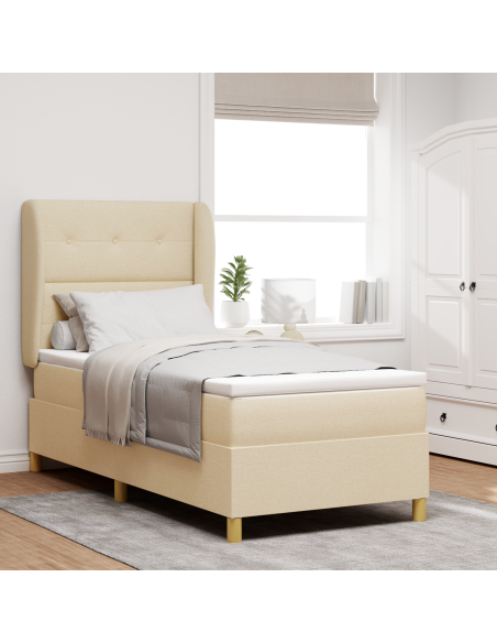 Letto Box Spring con Materasso - Crema, 100x200 cm, Tessuto