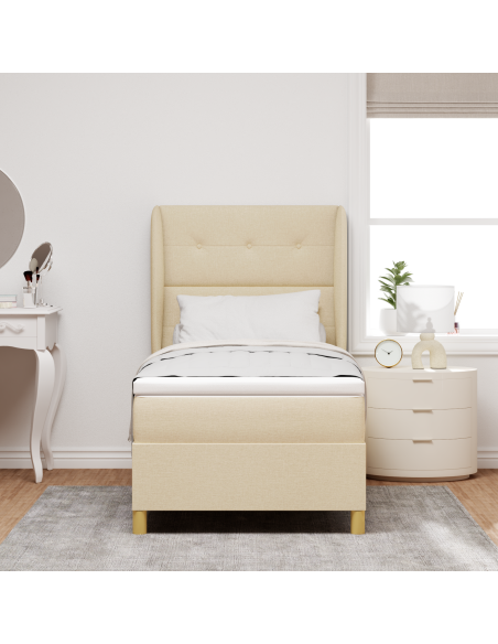 Letto Box Spring con Materasso - Crema, 100x200 cm, Tessuto