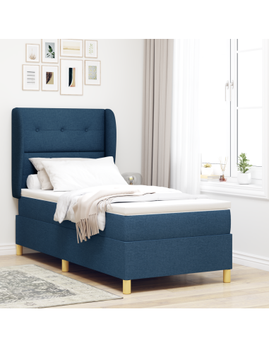 Letto con molle e materasso Grigio Scuro 90x190 cm Tessuto Blu