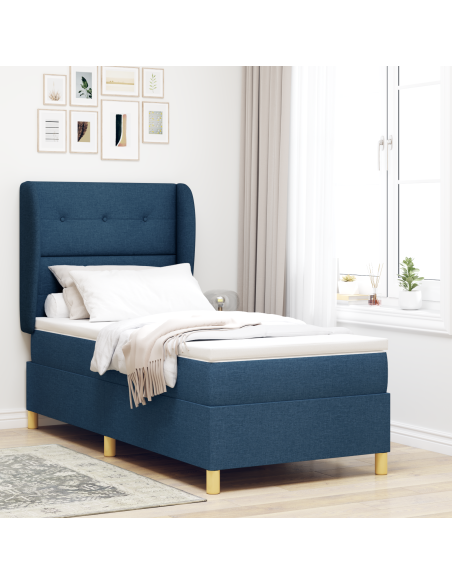 Letto con Box Spring e Materasso Blu 100x200 cm Tessuto
