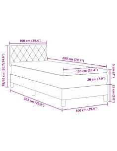 Letto a Sorgente LED con led Grigio scuro 100 x 200 cm Velluto
