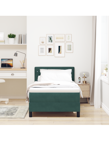 Letto a Sorgente LED con led Verde Scuro 90 x 200 cm Velluto