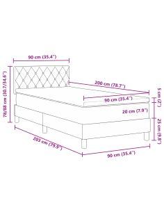 Letto a Sorgente LED con led Grigio scuro 90 x 200 cm Velluto
