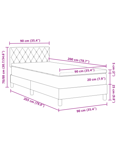 Letto a Sorgente LED con led Grigio scuro 90 x 200 cm Velluto