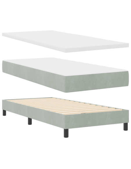 Letto Box Spring con Materasso e Luce LED Grigio Chiaro 90x200 cm Velluto