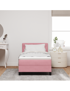 Letto a Sorgente LED con materasso Rosa 90 x 190 cm Velluto