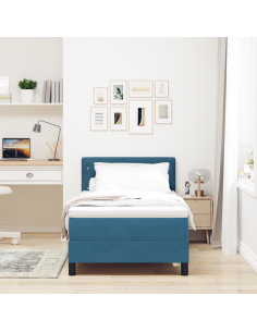 Letto a Sorgente LED con led Blu Scuro 90 x 190 cm Velluto