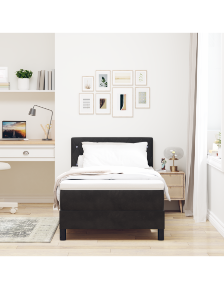 Letto a Sorgente LED con materasso Nero 90 x 190 cm Velluto