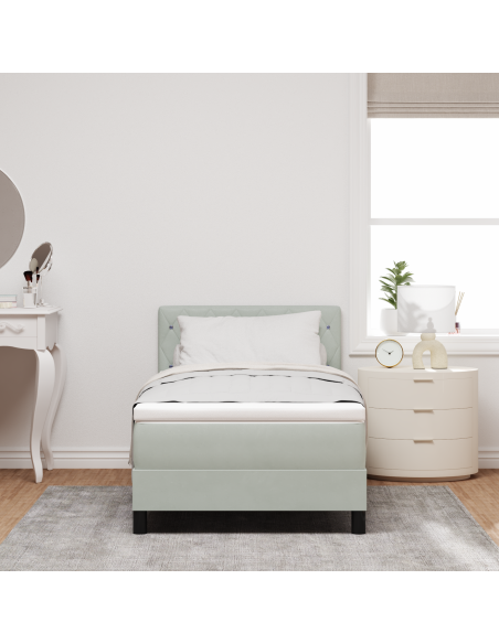 Letto con Rete a Molla e Materasso & Luce LED Grigio Chiaro 90x190 cm Velluto