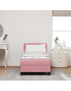 Letto a Sorgente LED con materasso Rosa 80 x 200 cm Velluto