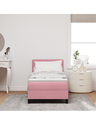 Letto a Sorgente LED con materasso Rosa 80 x 200 cm Velluto