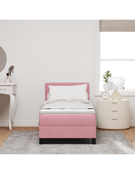 Letto Box Spring con Materasso e LED Rosa 80x200 cm Velluto