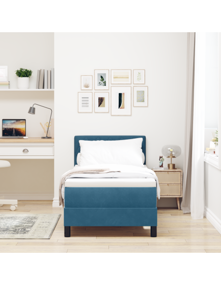 Letto Box Spring con Materasso e LED Blu Scuro 80x200 cm Velluto