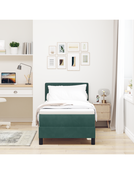 Letto a Rete con Materasso e LED Verde Scuro 80x200 cm in Velluto