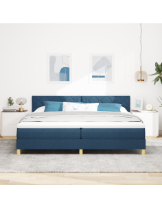 Letto a Sorgente LED con materasso Blu 200 x 200 cm Tessuto