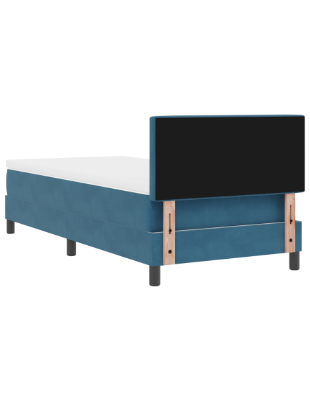 Letto a Molle con Materasso e LED Blu Scuro 100x200 cm Velluto