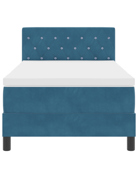 Letto a Molle con Materasso e LED Blu Scuro 100x200 cm Velluto