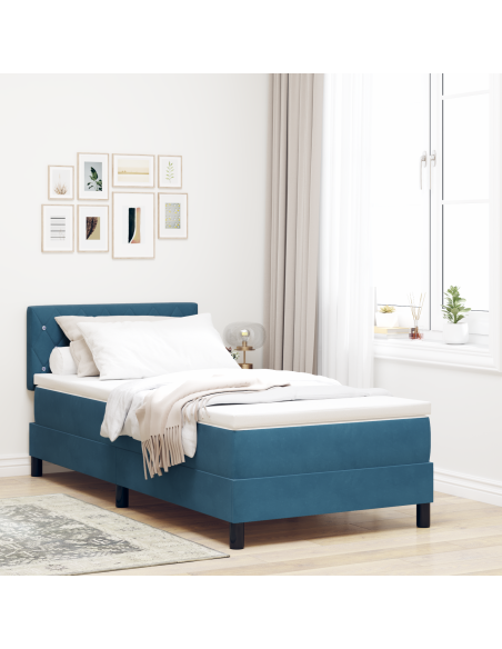 Letto a Molle con Materasso e LED Blu Scuro 100x200 cm Velluto