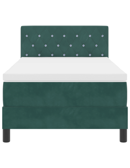 Letto Box Spring  con Materasso e LED Verde Scuro 100x200 cm Velluto