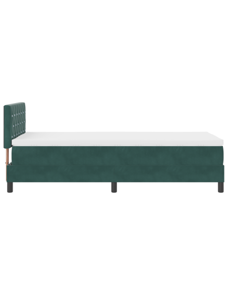 Letto Box Spring  con Materasso e LED Verde Scuro 100x200 cm Velluto